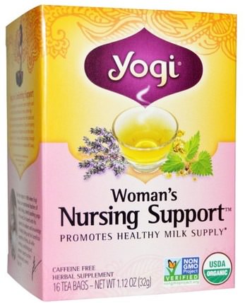 Organic Womans Nursing Support, Caffeine Free, 16 Tea Bags, 1.12 oz (32 g) by Yogi Tea, 健康，懷孕，餵養嬰兒，母乳喂養 HK 香港