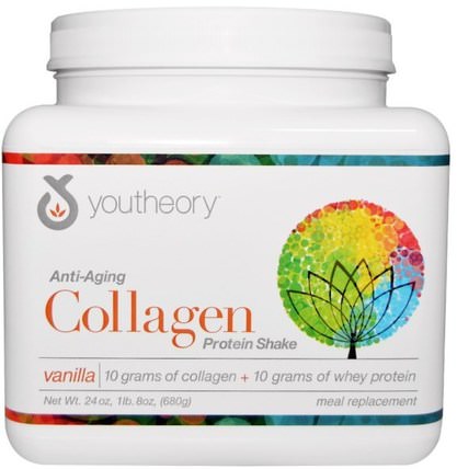 Collagen Protein Shake, Vanilla, 24 oz (680 g) by Youtheory, 補充劑，蛋白質，骨骼，骨質疏鬆症，膠原蛋白 HK 香港