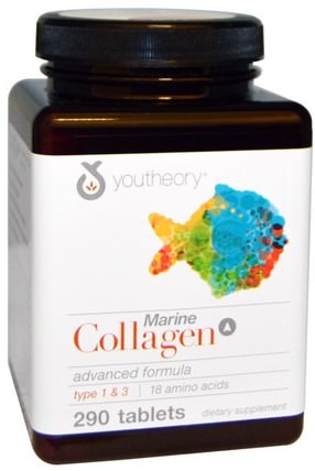 Marine Collagen Advanced Formula, 290 Tablets by Youtheory, 健康，骨骼，骨質疏鬆症，膠原蛋白 HK 香港