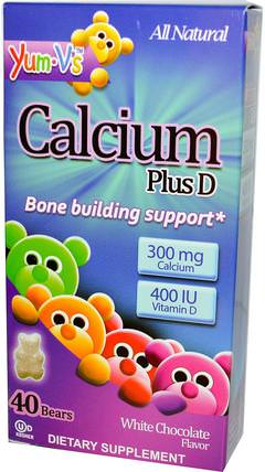 Calcium Plus D, White Chocolate Flavor, 40 Bears by Yum-Vs, 補充劑，礦物質，鈣，咀嚼鈣，兒童健康，兒童補品 HK 香港