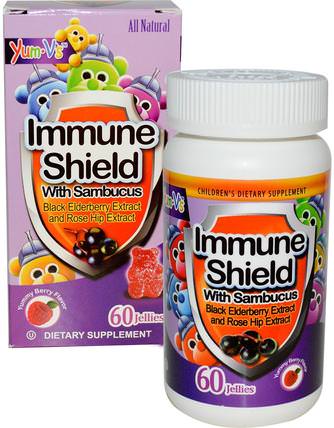 Immune Shield With Sambucus, Yummy Berry Flavor, 60 Jellies by Yum-Vs, 健康，感冒流感和病毒，接骨木（接骨木），兒童健康，兒童補品 HK 香港