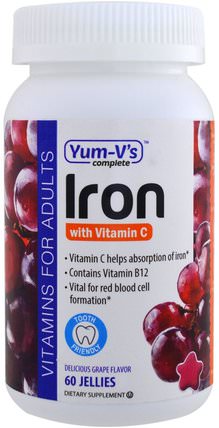 Iron, with Vitamin C, Grape Flavor, 60 Jellies by Yum-Vs, 補品，gummies，礦物質，鐵 HK 香港