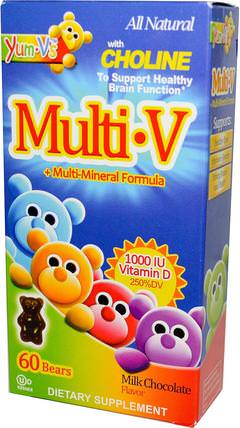 MultiV + Multi-Mineral Formula, Milk Chocolate Flavor, 60 Bears by Yum-Vs, 維生素，多種維生素，多種維生素gummies，兒童健康，兒童gummies HK 香港