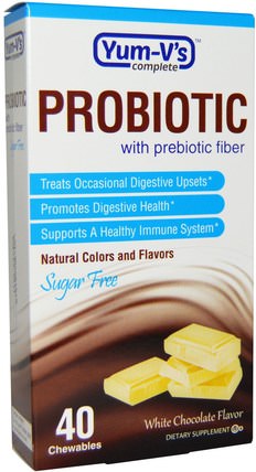Probiotic with Prebiotic Fiber, Sugar Free, White Chocolate Flavor, 40 Chewables by Yum-Vs, 補充劑，益生菌，穩定的益生菌 HK 香港