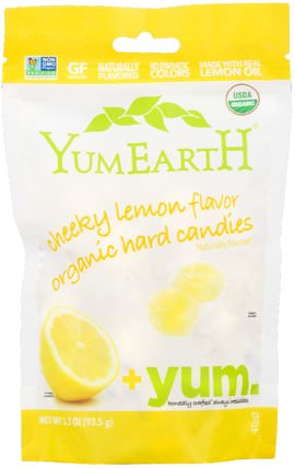 Organic Hard Candies, Cheeky Lemon, 3.3 oz (93.5 g) by YumEarth, 食物，小吃，糖果 HK 香港