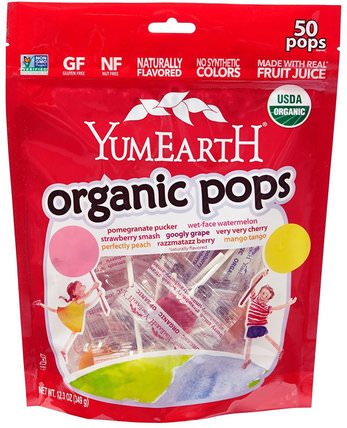 Organic Pops, Assorted Flavors, 50 Pops, 12.3 oz (349 g) by YumEarth, 食物，小吃，糖果 HK 香港