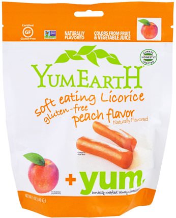 Soft Eating Gluten-Free Peach Licorice + Yum, 5 oz (140 g) by YumEarth, 食物，甘草，小吃，糖果 HK 香港