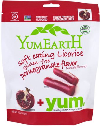 Soft Eating Gluten Free Pomegranate Licorice + Yum, 5 oz (140 g) by YumEarth, 食物，甘草，小吃，糖果 HK 香港