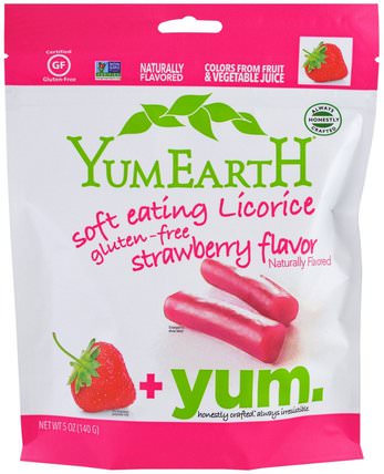Soft Eating Gluten-Free Strawberry Licorice + Yum, 5 oz (142 g) by YumEarth, 食物，小吃，糖果 HK 香港