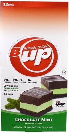 B Up Protein Bar, Chocolate Mint, 12 Bars, 2.2 oz (62 g) Each by YUP, 運動，蛋白質棒 HK 香港