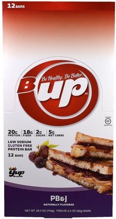 B Up Protein Bar, PB&J, 12 Bars, 2.2 oz (62 g) Each by YUP, 運動，蛋白質棒 HK 香港
