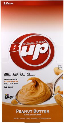 B Up Protein Bar, Peanut Butter, 12 Bars, 2.2 oz (62 g) Each by YUP, 運動，蛋白質棒 HK 香港