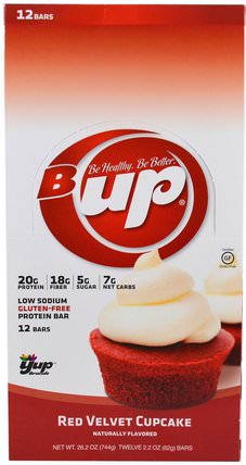 B UP Protein Bar, Red Velvet Cupcake, 12 Bars, 2.2 oz (62 g) Each by YUP, 補品，營養棒，運動 HK 香港