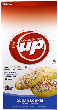 B Up Protein Bar, Sugar Cookie, 12 Bars, 2.2 oz (62 g) Each by YUP, 運動，蛋白質棒 HK 香港