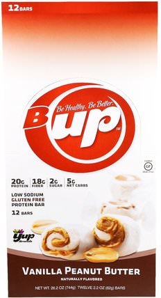 B Up Protein Bar, Vanilla Peanut Butter, 12 Bars, 2.2 oz (62 g) Each by YUP, 運動，蛋白質棒 HK 香港