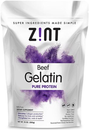 Beef Gelatin, Pure Protein, 10 oz (283 g) by Z!NT, 補充劑，蛋白質，指甲保健，明膠 HK 香港