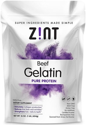 Beef Gelatin, Pure Protein, 16 oz (454 g) by Z!NT, 補充劑，蛋白質，指甲保健，明膠 HK 香港