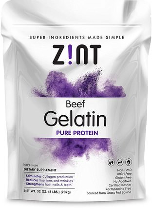 Beef Gelatin, Pure Protein, 32 oz (907 g) by Z!NT, 補充劑，蛋白質，指甲保健，明膠 HK 香港