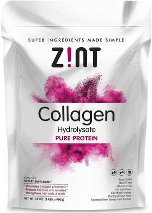 Collagen Hydrolysate, Pure Protein, 32 oz (907 g) by Z!NT, 健康，骨骼，骨質疏鬆症，膠原蛋白 HK 香港