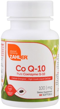 CoQ-10, Pure Coenzyme Q-10, 100 mg, 60 Softgels by Zahler, 補充劑，輔酶q10，coq10 HK 香港