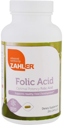 Folic Acid, Optimal Potency Folic Acid, 250 Capsules by Zahler, 維生素，葉酸 HK 香港