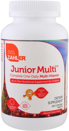 Junior Multi, Complete One-Daily Multi-Vitamin, Natural Cherry Flavor, 180 Chewable Tablets by Zahler, 維生素，多種維生素 HK 香港
