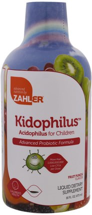 Kidophilus, Acidophilus for Children, Fruit Punch, 16 fl oz (473 ml) by Zahler, 補品，兒童健康 HK 香港