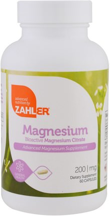 Magnesium, Advanced Magnesium Supplement, 200 mg, 60 Capsules by Zahler, 補品，礦物質，鎂 HK 香港