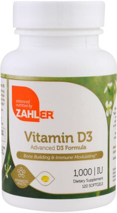 Vitamin D3, Advanced D3 Formula, 1.000 IU, 120 Softgels by Zahler, 維生素，維生素D3 HK 香港