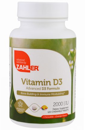 Vitamin D3, Orange Flavor, 2000 IU, 120 Chewable Tablets by Zahler, 維生素，維生素D3 HK 香港