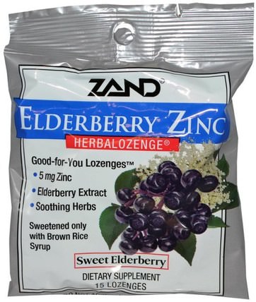Elderberry Zinc, Herbalozenge, Sweet Elderberry, 15 Lozenges by Zand, 補品，礦物質，鋅含片，健康，止咳滴劑 HK 香港
