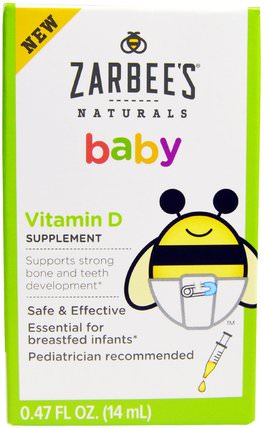 Naturals, Baby, Vitamin D, 0.47 fl oz (14 ml) by Zarbees, 維生素，維生素D3，維生素D3液體，兒童健康，嬰兒，嬰兒補品 HK 香港