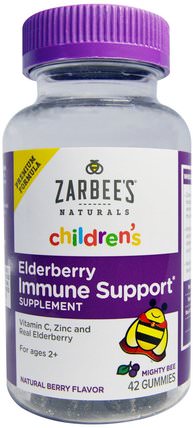 Naturals, Childrens Elderberry Immune Support, Natural Berry Flavor, 42 Gummies by Zarbees, 兒童健康，兒童gummies HK 香港