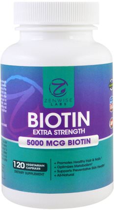 Biotin, Extra Strength, 5000 mcg, 120 Veggie Caps by Zenwise Health, 維生素，維生素b HK 香港