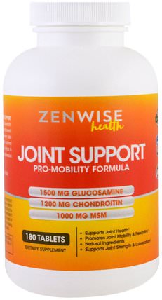 Joint Support, Pro-Mobility Formula with Glucosamine, Chondroitin and MSM, 180 Tablets by Zenwise Health, 健康，骨骼，骨質疏鬆症，關節健康 HK 香港