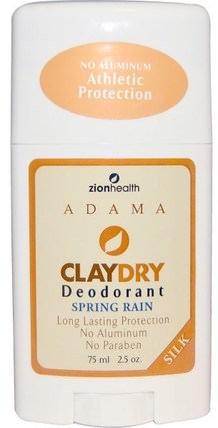 Adama, ClayDry Deodorant, Spring Rain, 2.5 oz (75 ml) by Zion Health, 洗澡，美容，除臭劑 HK 香港