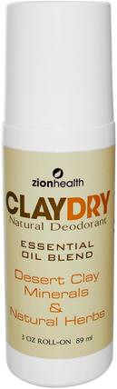 Clay Dry Natural Roll-On Deodorant, 3 oz (89 ml) by Zion Health, 沐浴，美容，除臭劑，滾裝除臭劑 HK 香港