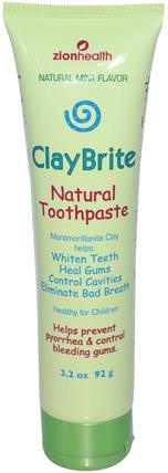 ClayBrite, Natural Toothpaste, Natural Mint Flavor, 3.2 oz (92 g) by Zion Health, 沐浴，美容，口腔牙齒護理，牙齒美白，牙膏 HK 香港