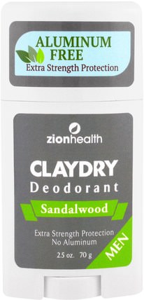 Clay Dry Mens Deodorant, Sandalwood, 2.5 oz (70 g) by Zion Health, 洗澡，美容，除臭劑 HK 香港