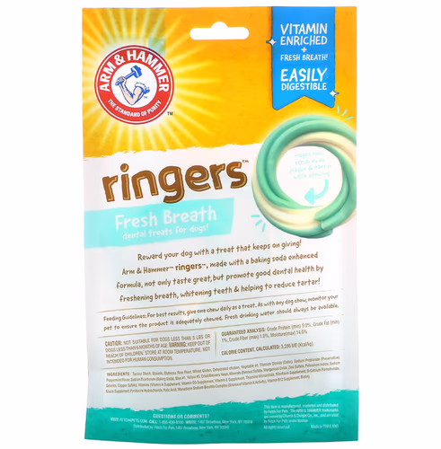 Arm & Hammer, Ringers, Fresh Breath Dental Treats For Dogs, Medium, Mint, 5 Pieces Arm & Hammer, Ringers, Fresh Breath Dental Treats For Dogs, Medium, Mint, 5 Pieces