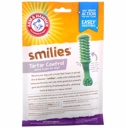 Arm & Hammer, Smilies, Tartar Control Dental Treats for Dogs, Medium, Mint, 8 Pieces Arm & Hammer, Smilies, Tartar Control Dental Treats for Dogs, Medium, Mint, 8 Pieces