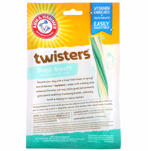 Arm & Hammer, Twisters, Fresh Breath Dental Treats For Dogs, Medium, Mint, 8 Pieces Arm & Hammer, Twisters, Fresh Breath Dental Treats For Dogs, Medium, Mint, 8 Pieces