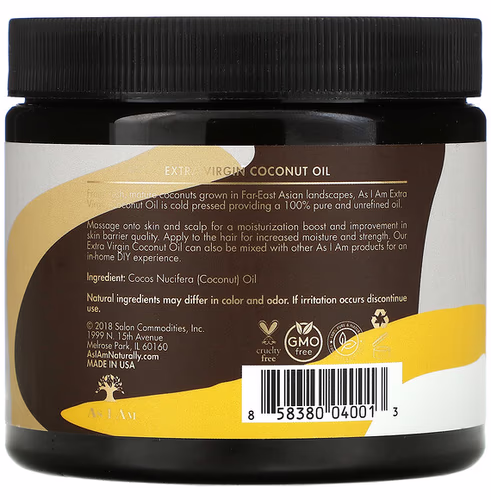 As I Am, Pure Oils, Extra Virgin Coconut Oil, 15 oz (425 g)