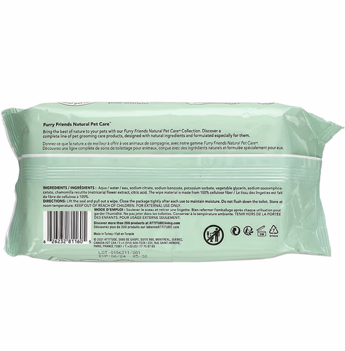 ATTITUDE, Pet Grooming Wipes, Unscented, 72 Wipes