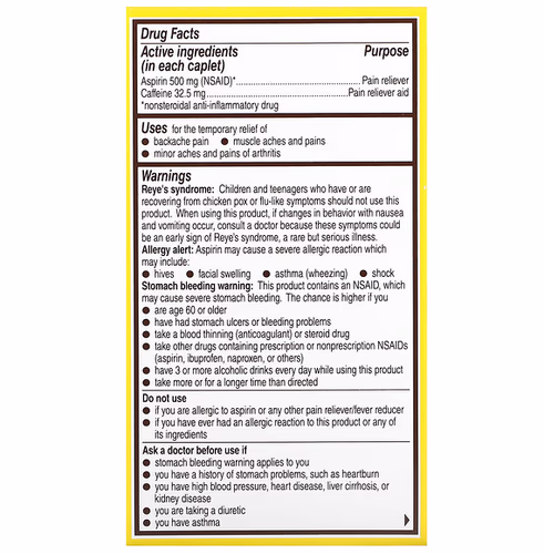 Bayer, Back & Body, 500 mg, 100 Coated Caplets Bayer, Back & Body, 500 mg, 100 Coated Caplets