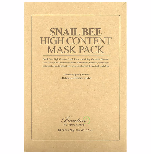 Benton, Snail Bee High Content Beauty Mask Pack, 10 Sheets, 0.7 oz (20 g) Each