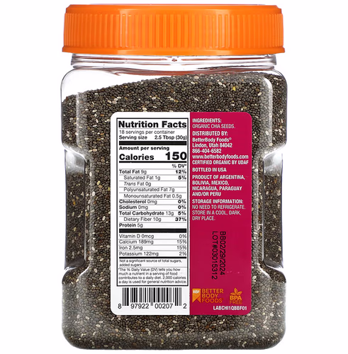 BetterBody Foods, Organic Chia Seeds, 20 oz (567 g)