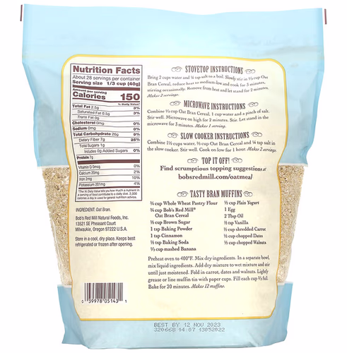 Bob's Red Mill, High Fiber Oat Bran Hot Cereal, 40 oz (1.13 kg)