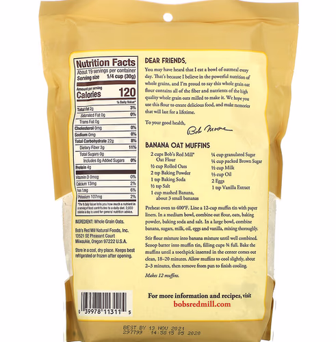 Bob's Red Mill, Oat Flour, Whole Grain, 20 oz (567 g) Bob's Red Mill, Oat Flour, Whole Grain, 20 oz (567 g)