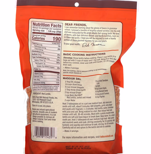 Bob's Red Mill, Red Lentils Heritage Beans, 27 oz (765 g)